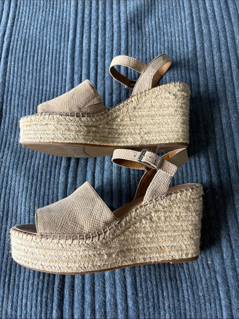 Franco Sarto Beige Textured Espadrille Wedge Sandals